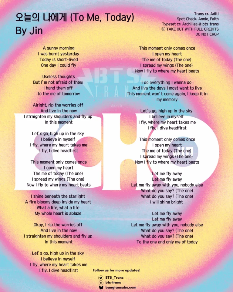 Cover Art For To Me, Today (English) Lyrics by Jin (of BTS)